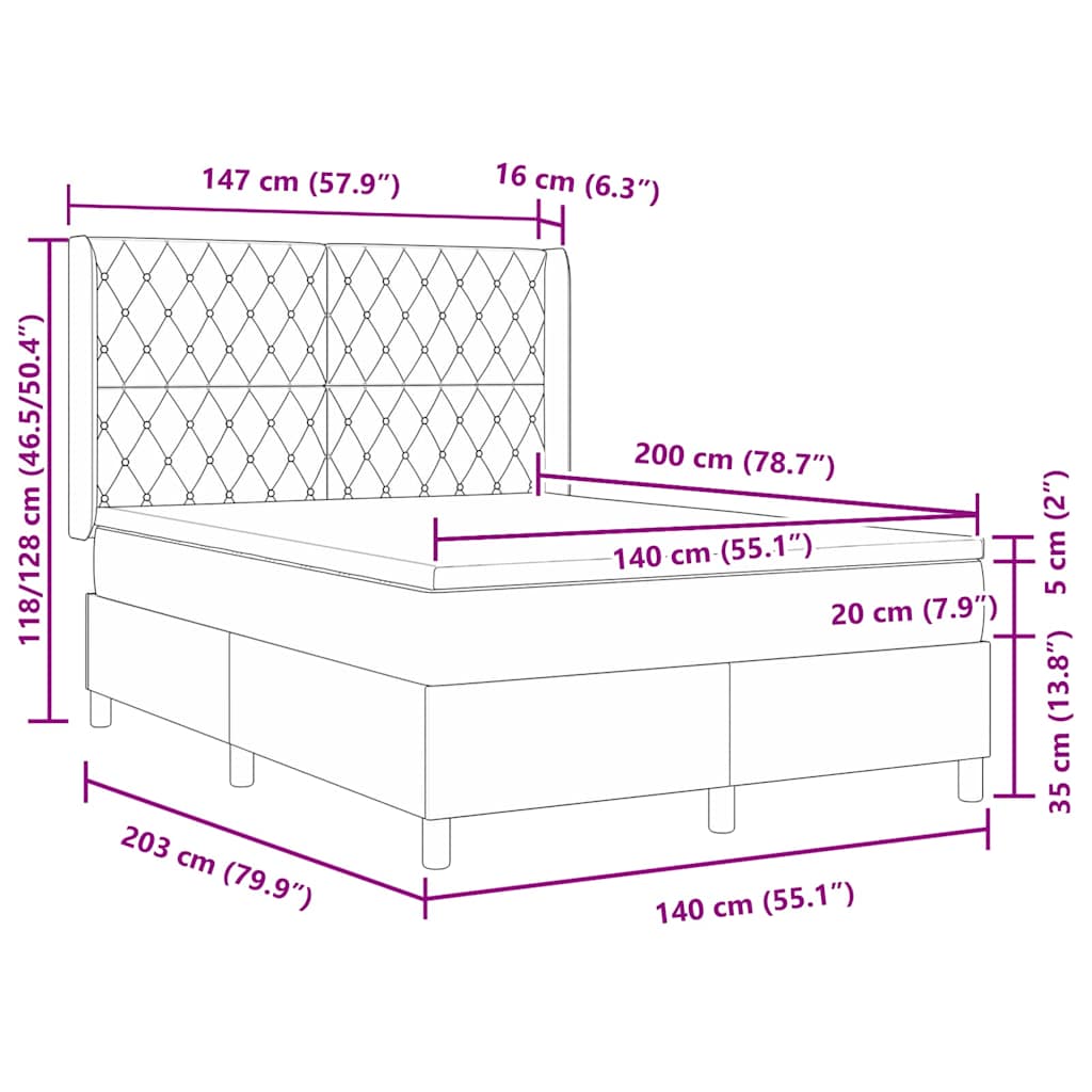 Boxspringbett mit Kopfteil Dunkelgrau 140 x 200 cm Samt