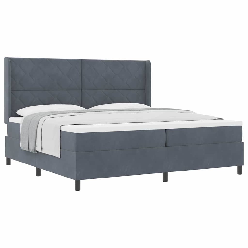 Boxspringbett mit Kopfteil Dunkelgrau 200 x 200 cm Samt
