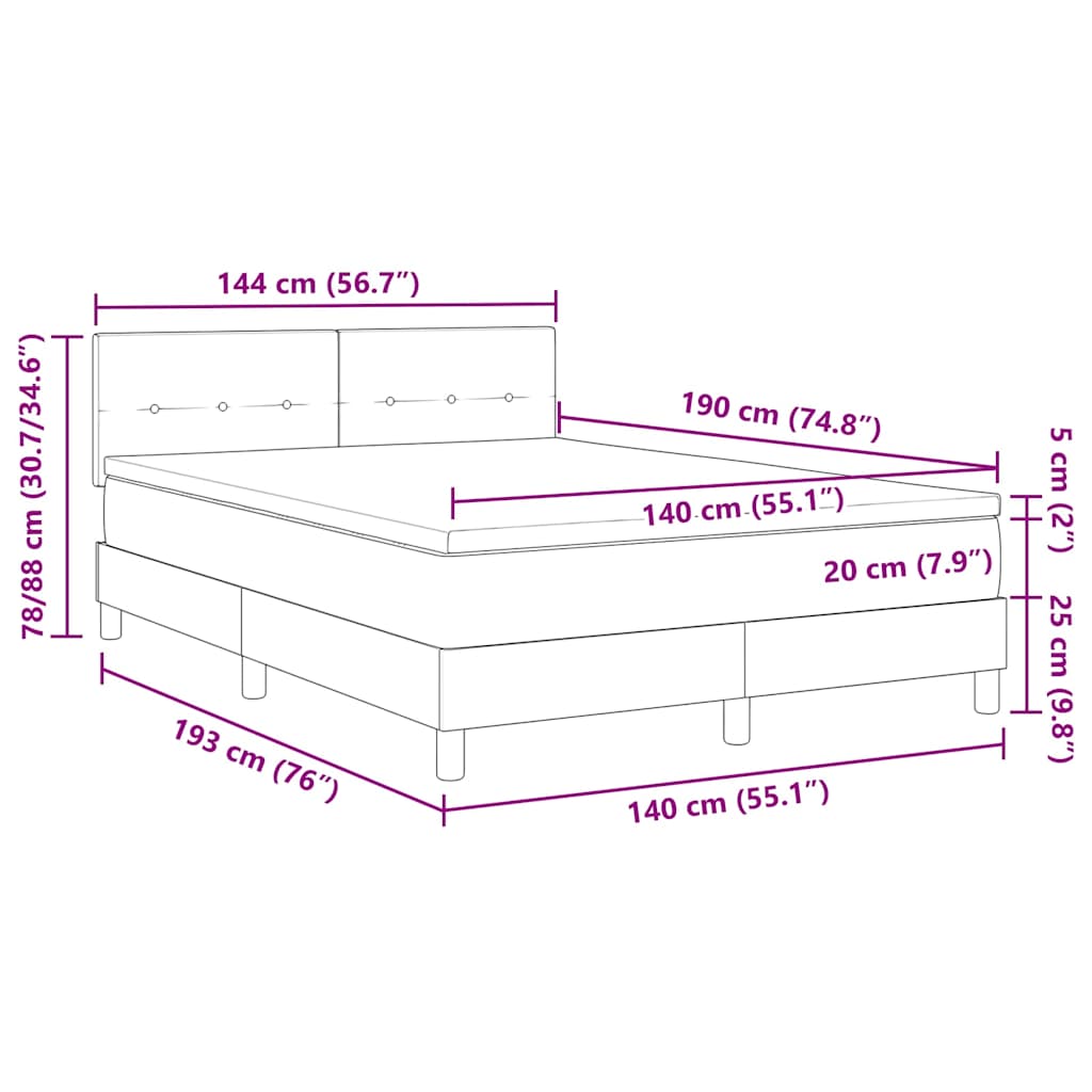 LED Boxspringbett mit Kopfteil Schwarz 140 x 190 cm Stoff