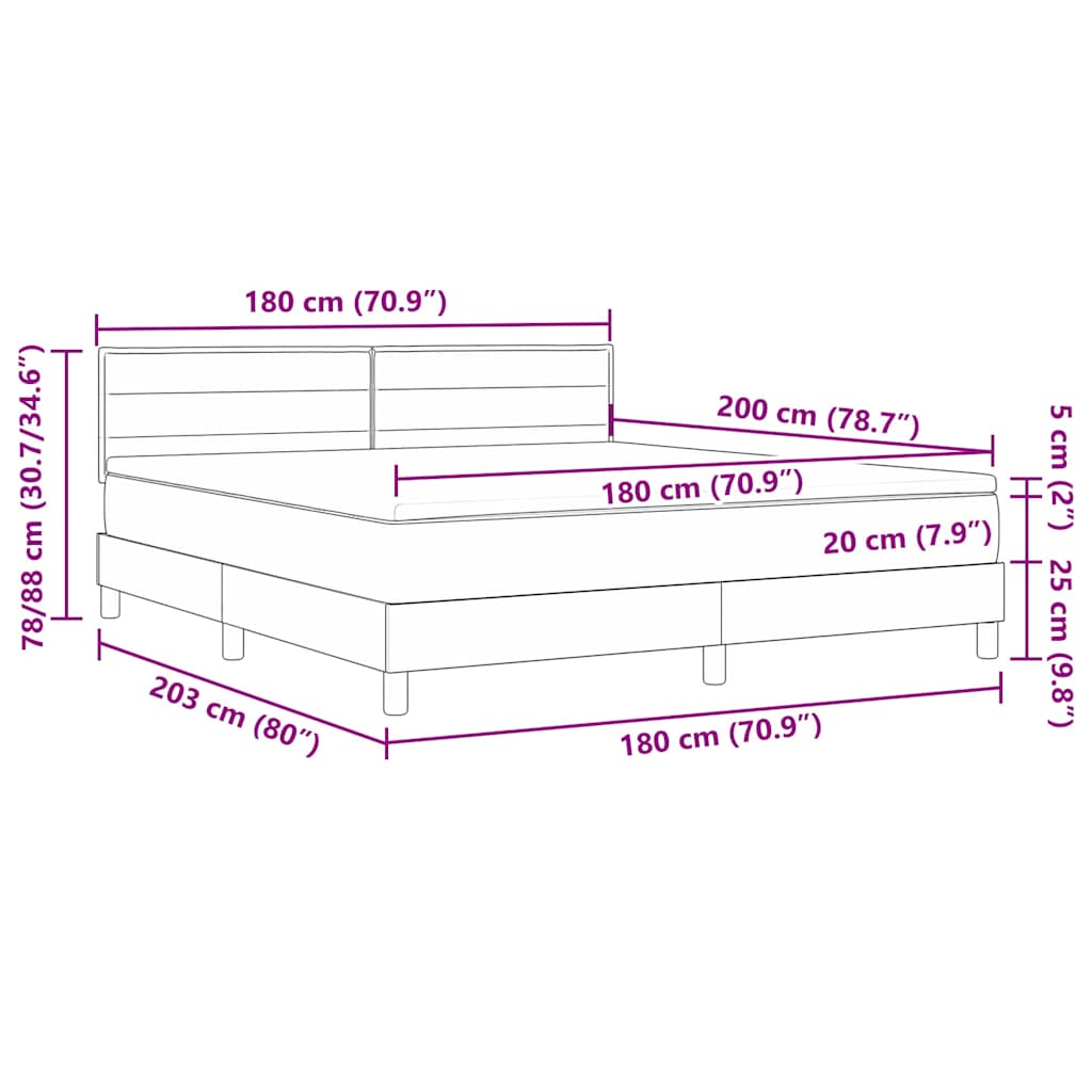 LED Boxspringbett mit Kopfteil Hellgrau 180 x 200 cm Stoff