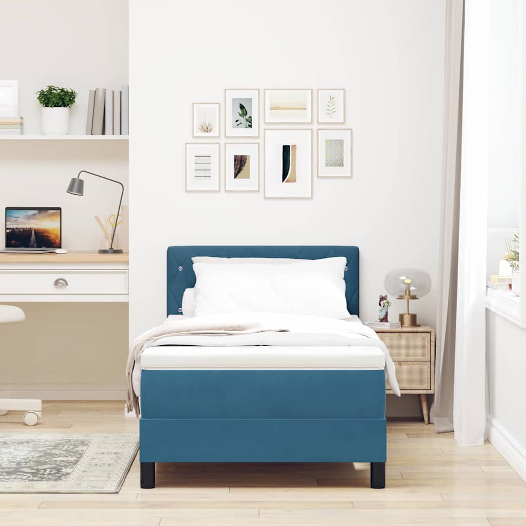 Boxspringbett mit Kopfteil Dunkelblau 100 x 200 cm Samt