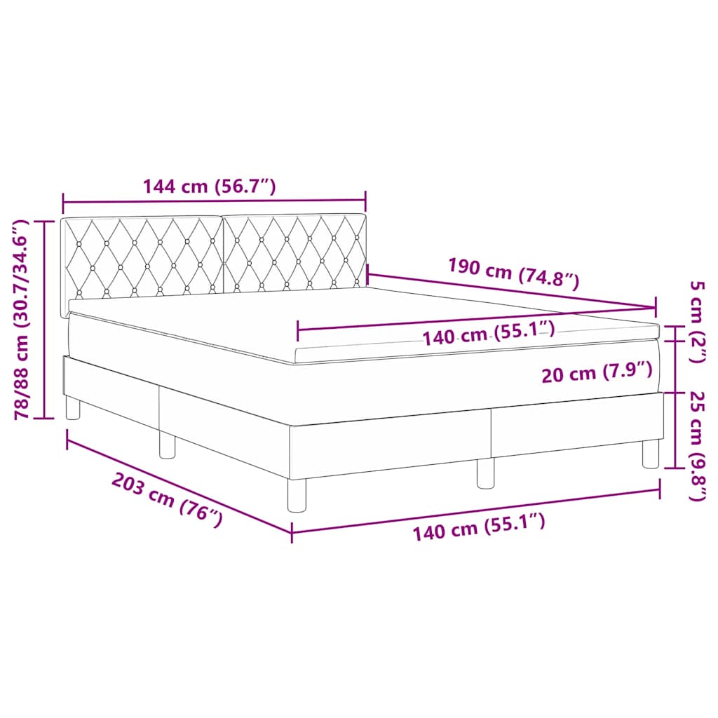 LED Boxspringbett mit Kopfteil Dunkelgrau 140 x 190 cm Samt