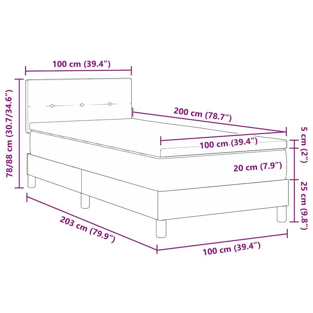 LED Boxspringbett mit Kopfteil Hellgrau 100 x 200 cm Samt
