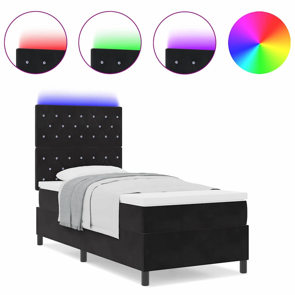 Boxspringbett mit Matratze Schwarz 90 x 190 cm Samt