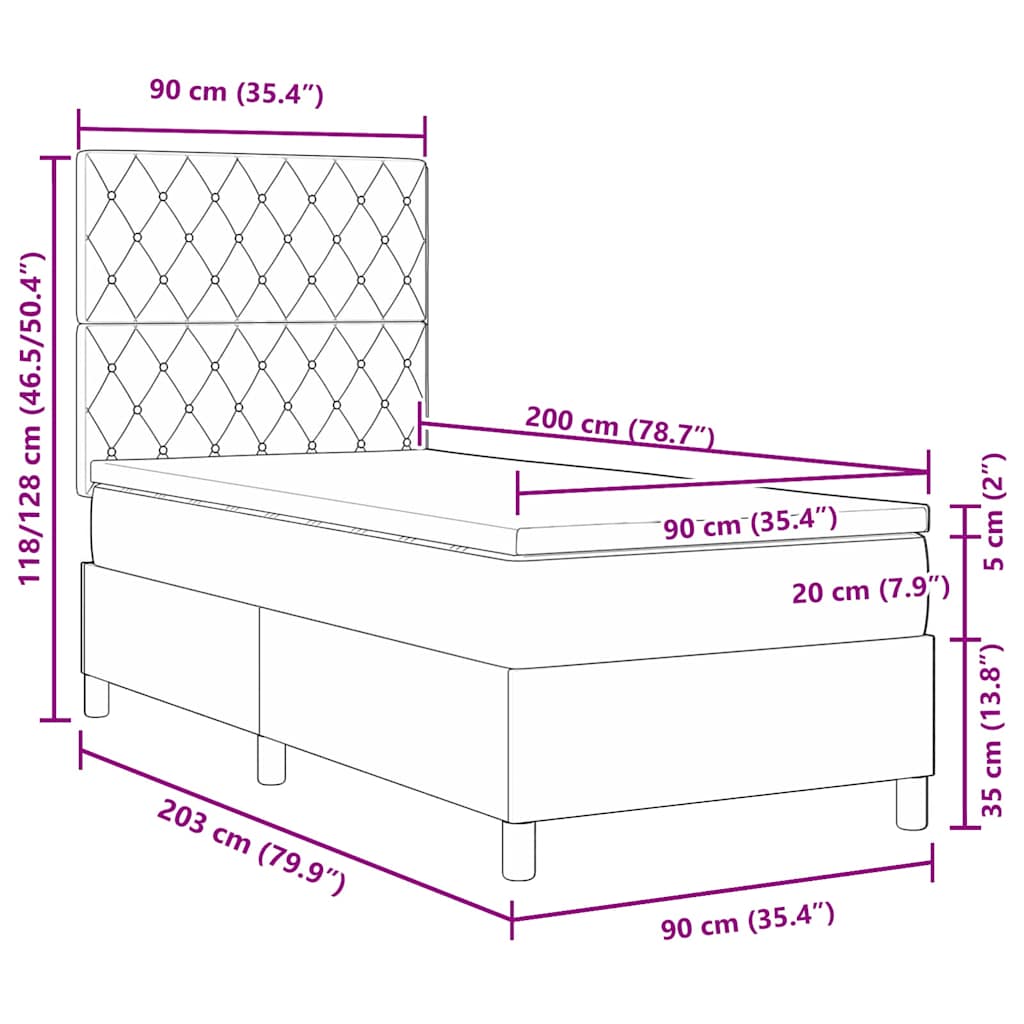 LED Boxspringbett mit Matratze Dunkelgrau 90 x 200 cm Samt