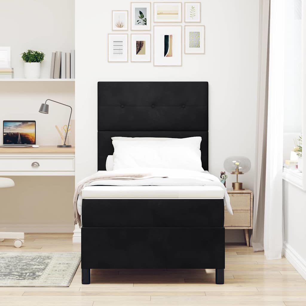 Boxspringbett mit Matratze Schwarz 90 x 190 cm Samt