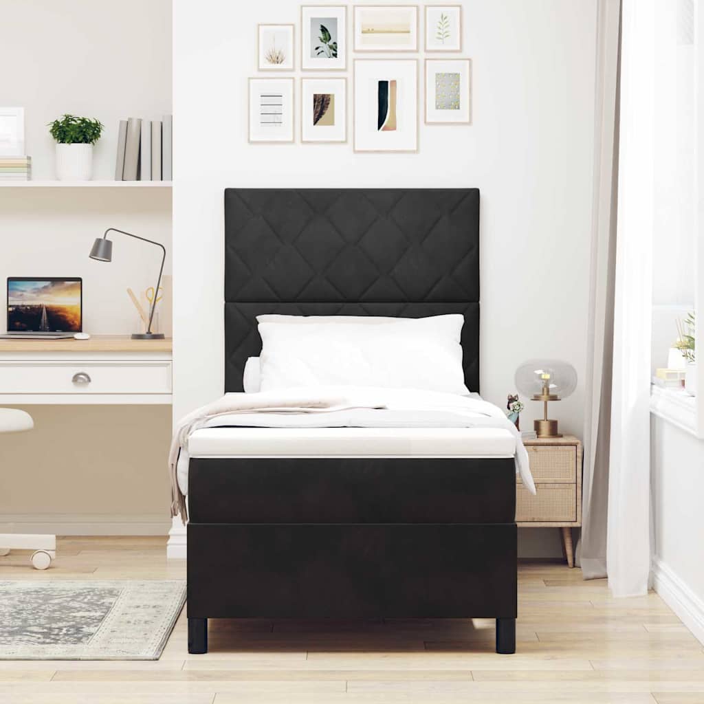 Boxspringbett mit Matratze Schwarz 90 x 190 cm Samt