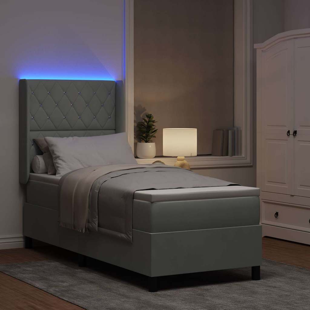 LED Boxspringbett mit Matratze Argyle Hellgrau 80 x 200 cm Samt
