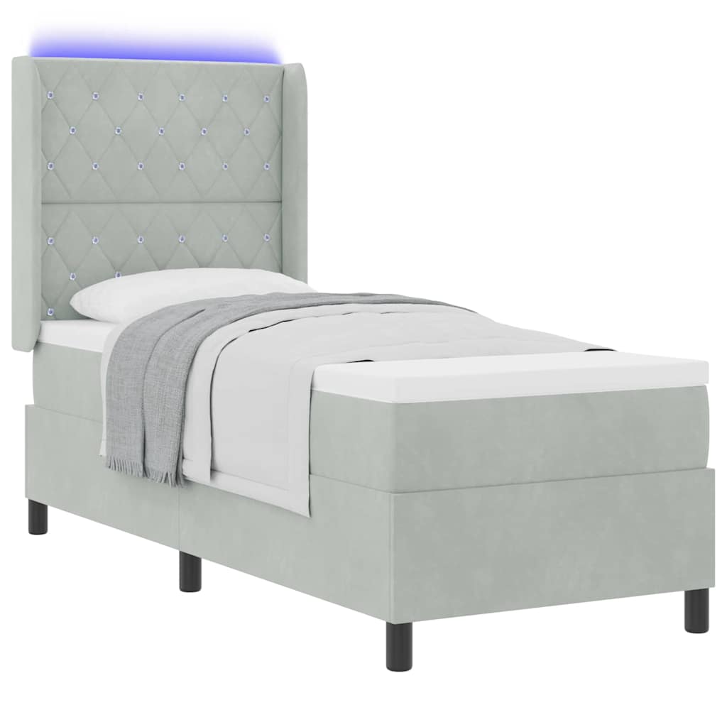LED Boxspringbett mit Matratze Argyle Hellgrau 80 x 200 cm Samt