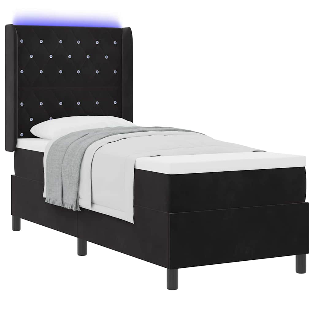 LED Boxspringbett mit Matratze Argyle Schwarz 80 x 200 cm Samt