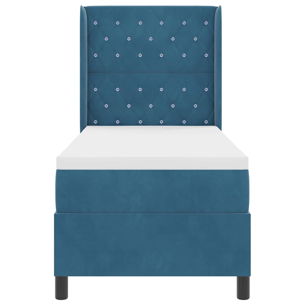 LED Boxspringbett mit Matratze mit Kissen Blau 80 x 200 cm Samt