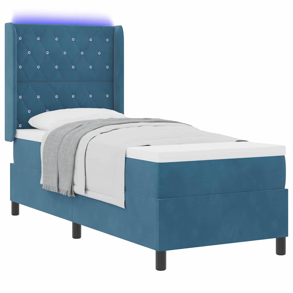 LED Boxspringbett mit Matratze mit Kissen Blau 80 x 200 cm Samt