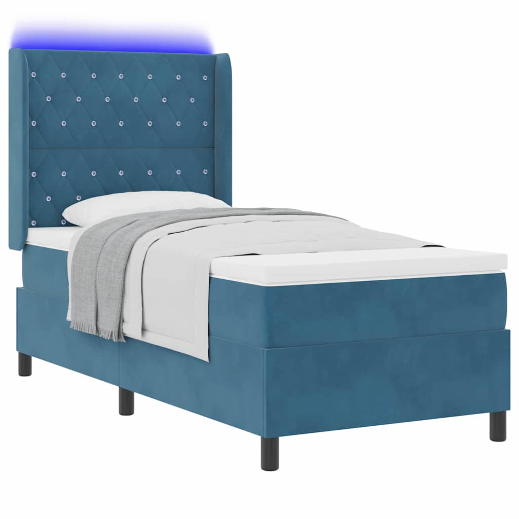 LED Boxspringbett mit Matratze Argyle Blau 100 x 200 cm Samt