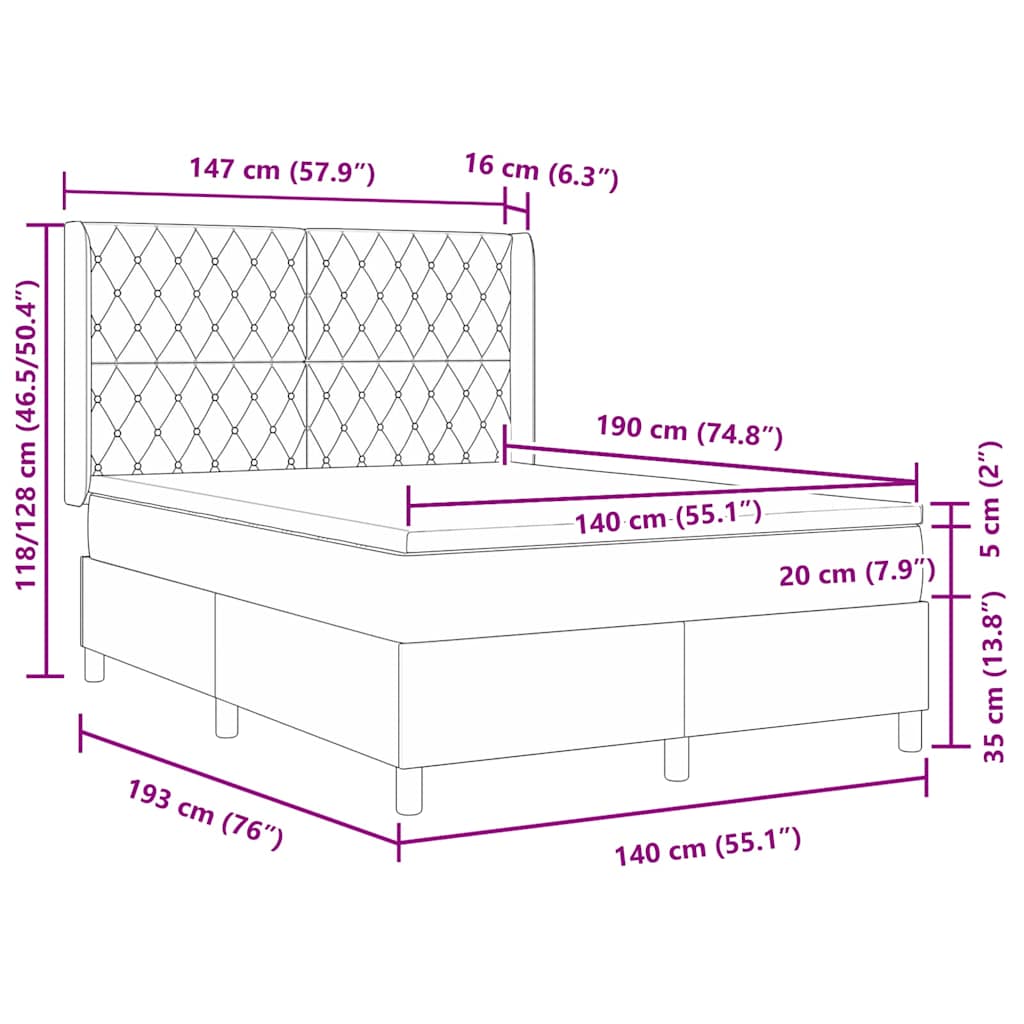Boxspringbett mit LED-Lichtleisten Hellgrau 140 x 190 cm Samt