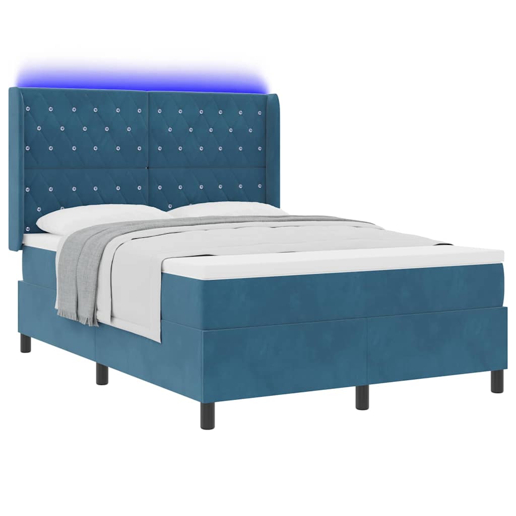 LED Boxspringbett mit Matratze Argyle Blau 160 x 200 cm Samt