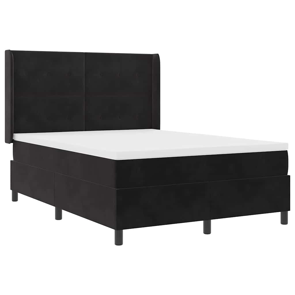 LED Boxspringbett mit Matratze Schwarz 140 x 200 cm Samt