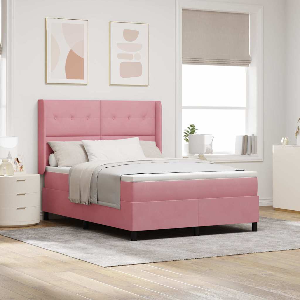 LED Boxspringbett mit Matratze Rosa 140 x 200 cm Samt