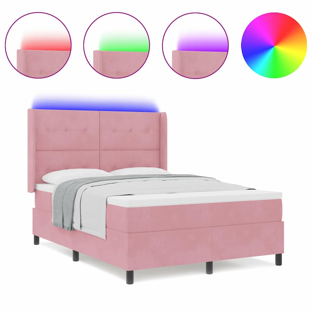 LED Boxspringbett mit Matratze Rosa 140 x 200 cm Samt