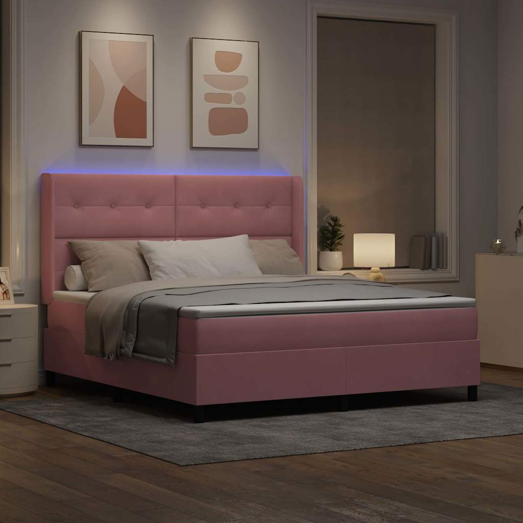 LED Boxspringbett mit Matratze Rosa 180 x 200 cm Samt