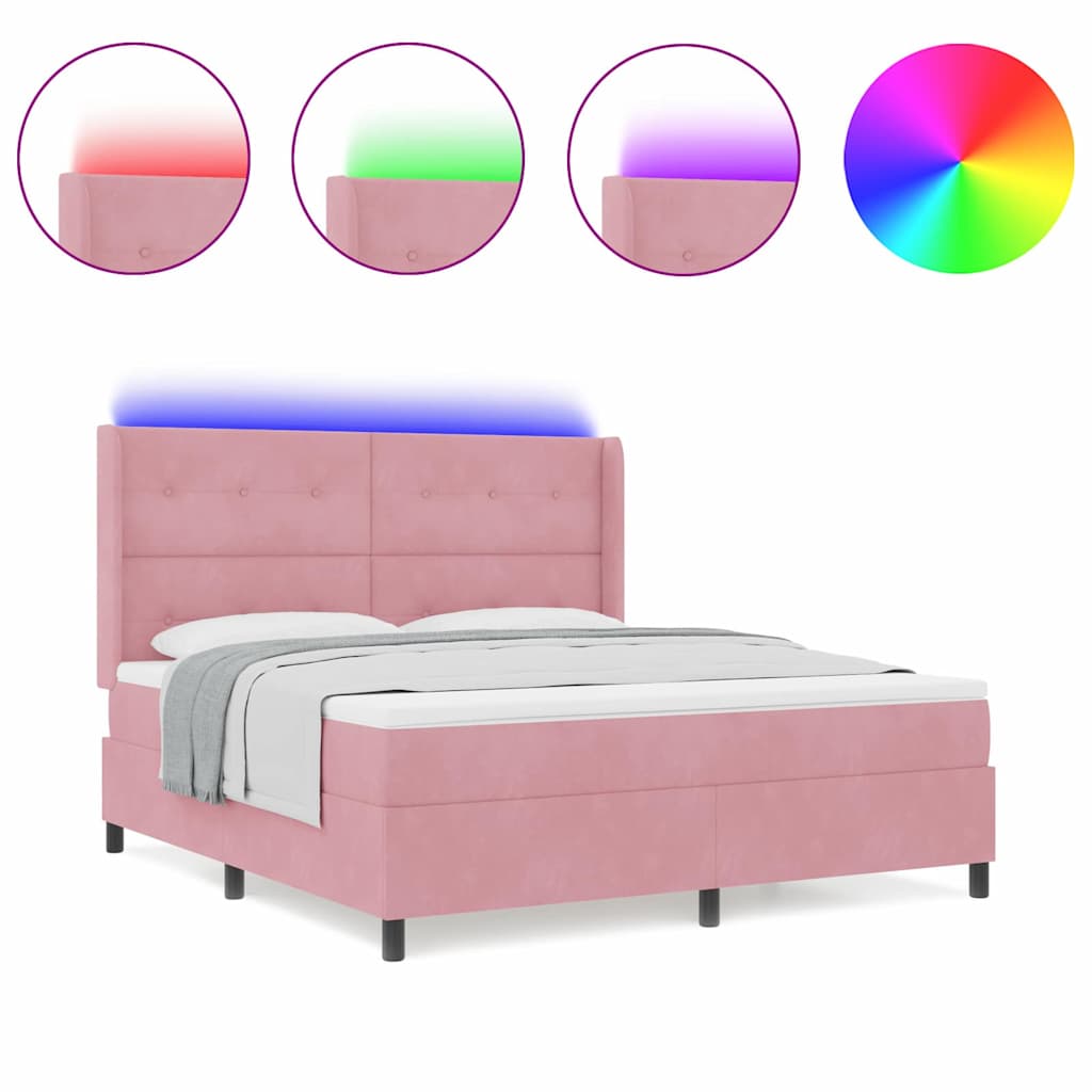 LED Boxspringbett mit Matratze Rosa 180 x 200 cm Samt