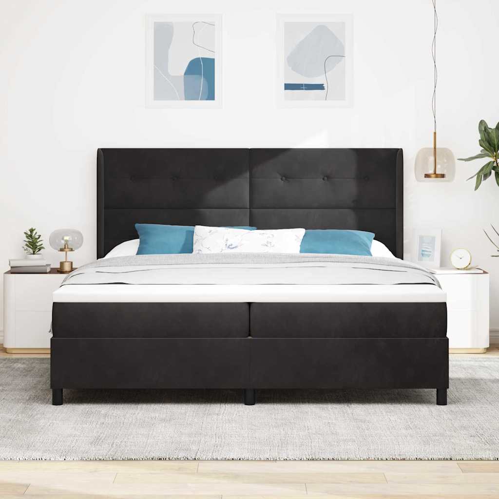 LED Boxspringbett mit Matratze Schwarz 200 x 200 cm Samt