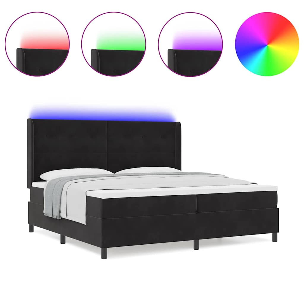LED Boxspringbett mit Matratze Schwarz 200 x 200 cm Samt
