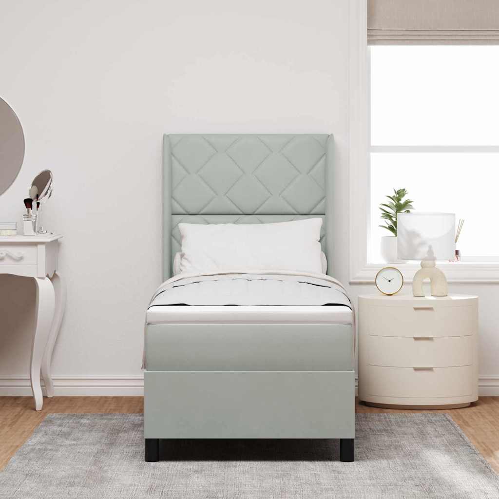 LED Boxspringbett mit Matratze Hellgrau 80 x 200 cm Samt