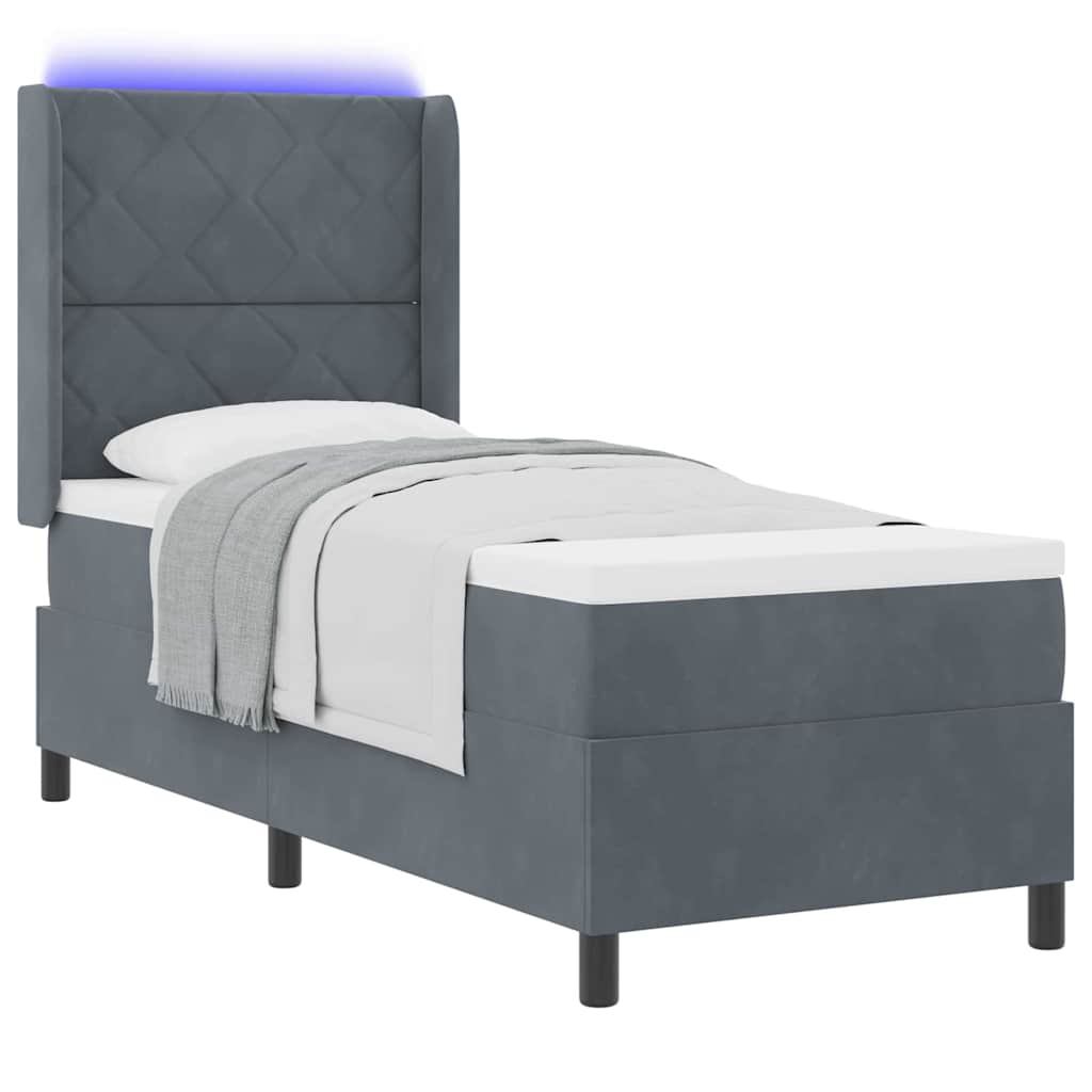 LED Boxspringbett mit Matratze Dunkelgrau 80 x 200 cm Samt