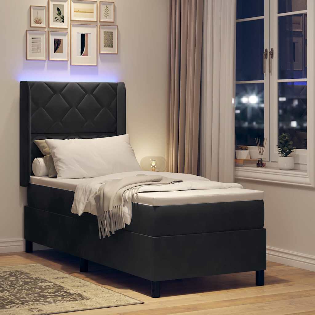 LED Boxspringbett mit Matratze Schwarz 80 x 200 cm Samt
