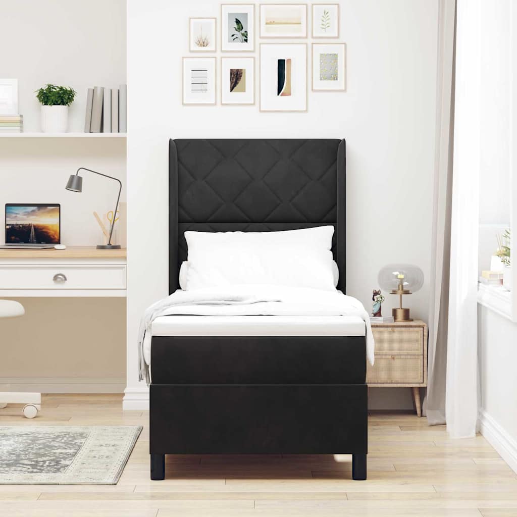 LED Boxspringbett mit Matratze Schwarz 80 x 200 cm Samt
