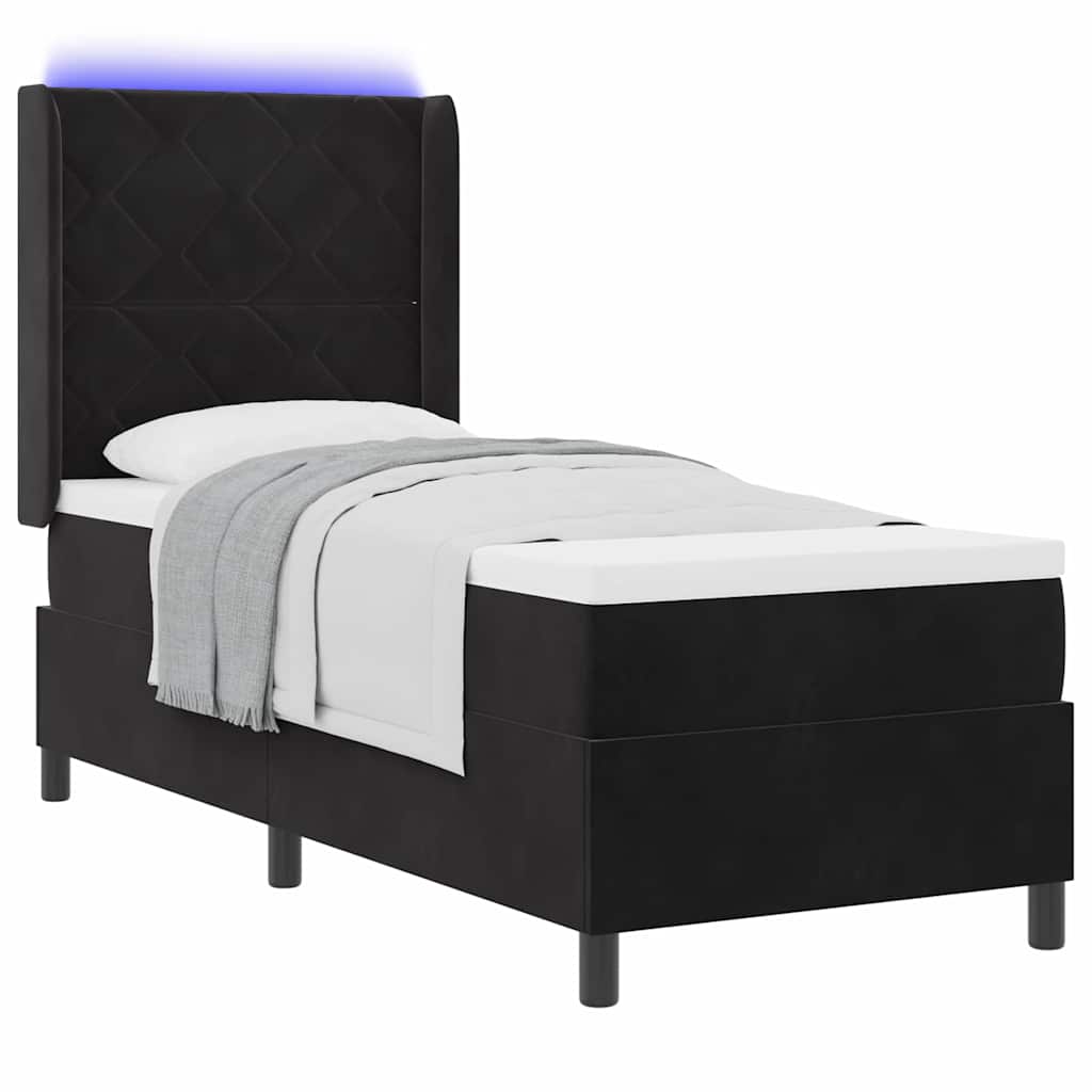 LED Boxspringbett mit Matratze Schwarz 80 x 200 cm Samt