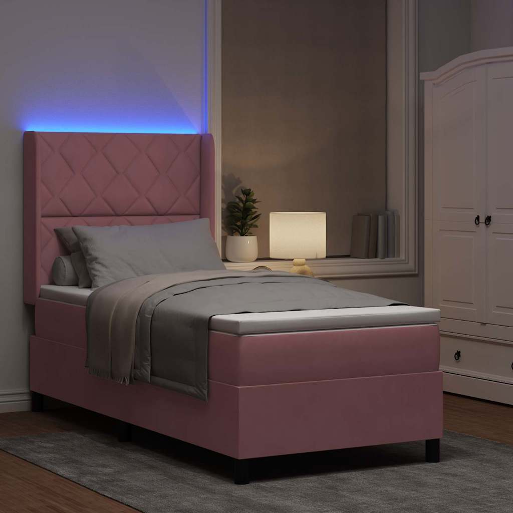 LED Boxspringbett mit Matratze Rosa 90 x 200 cm Samt