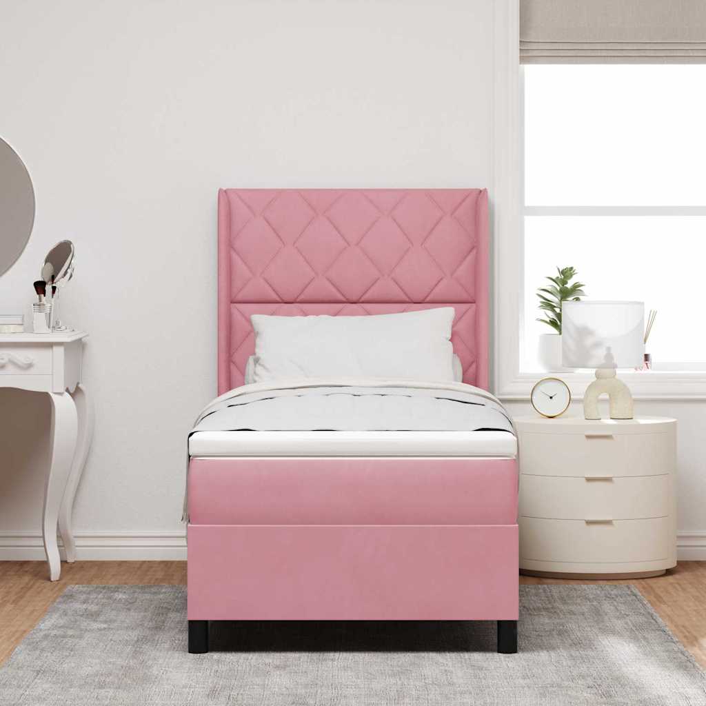 LED Boxspringbett mit Matratze Rosa 90 x 200 cm Samt