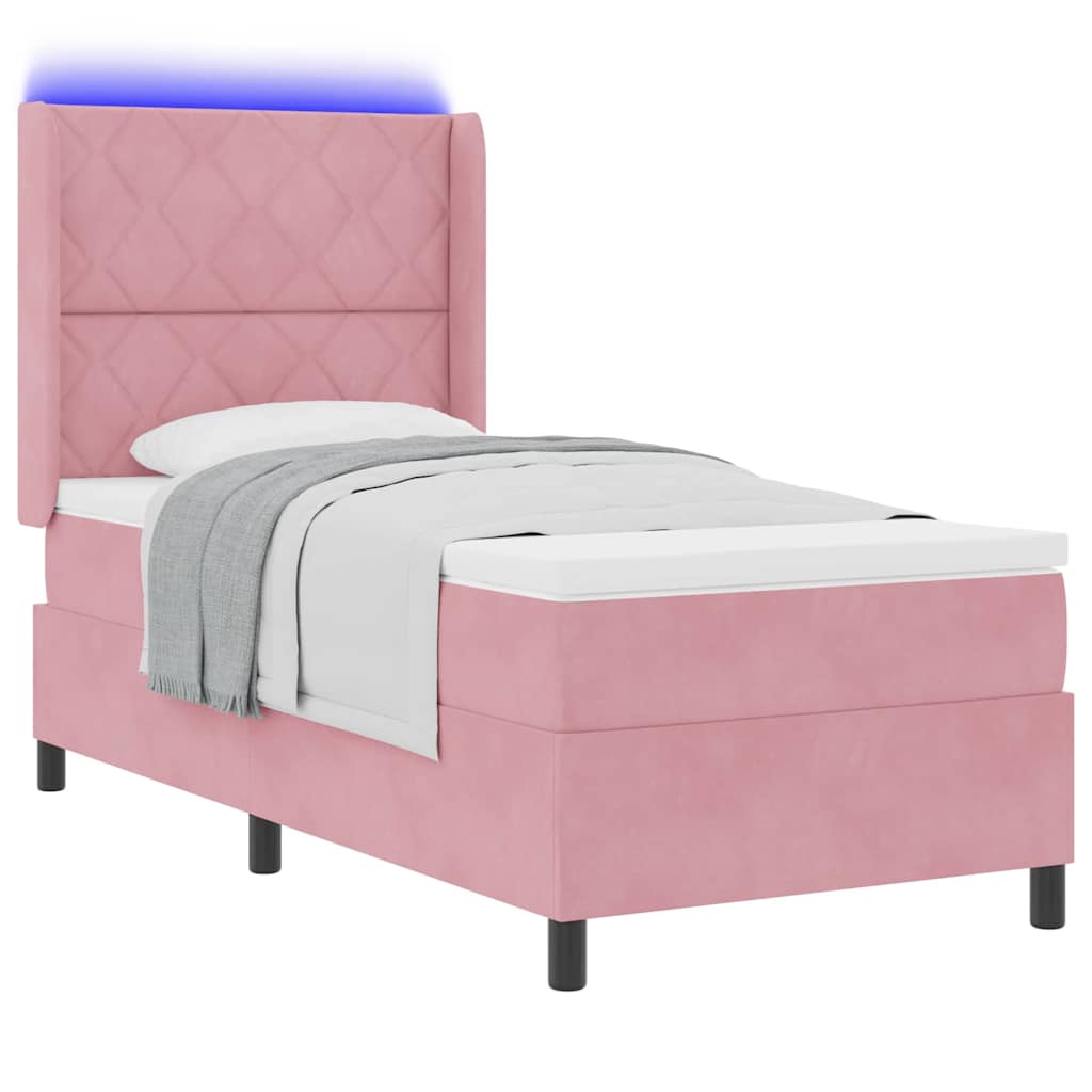 LED Boxspringbett mit Matratze Rosa 90 x 200 cm Samt