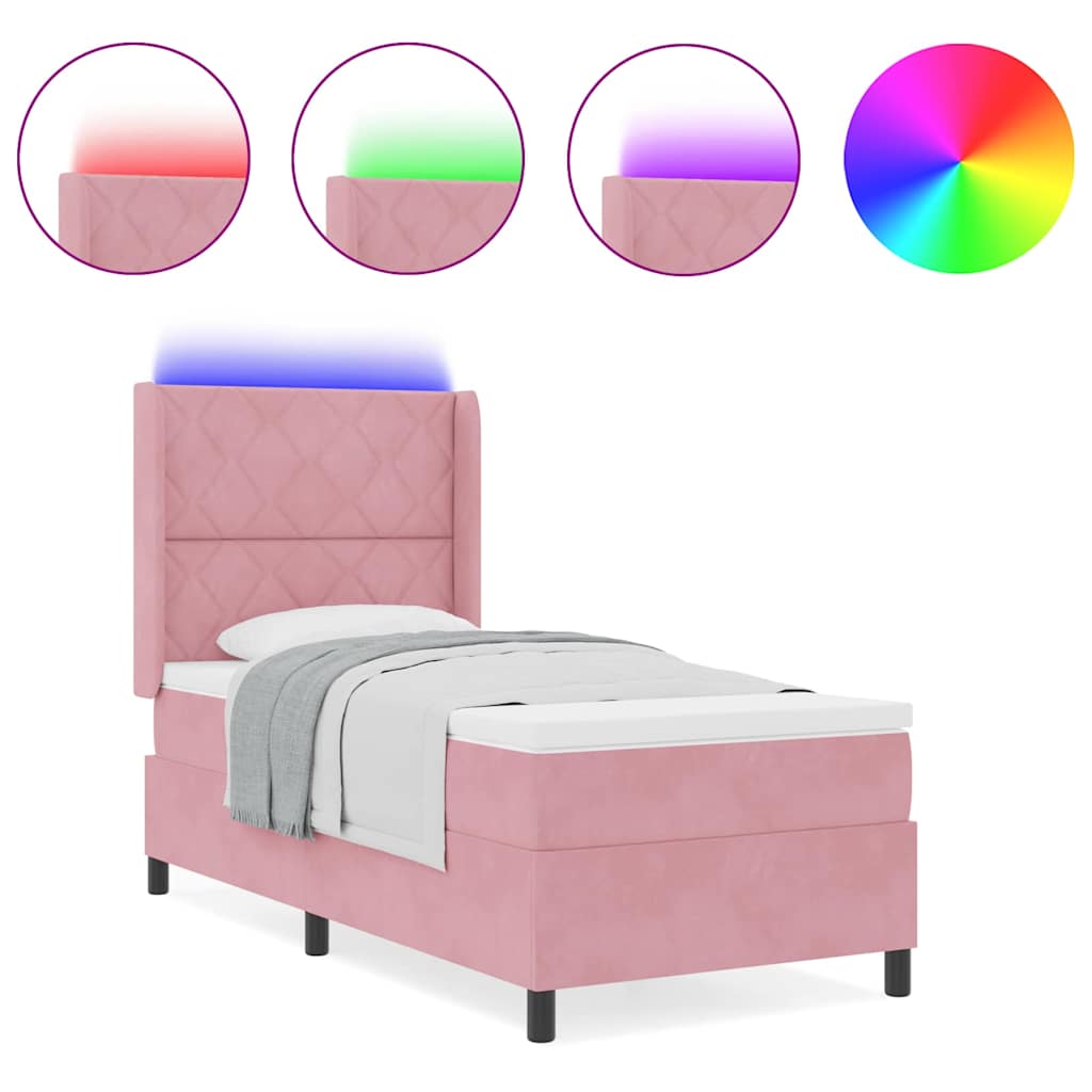 LED Boxspringbett mit Matratze Rosa 90 x 200 cm Samt