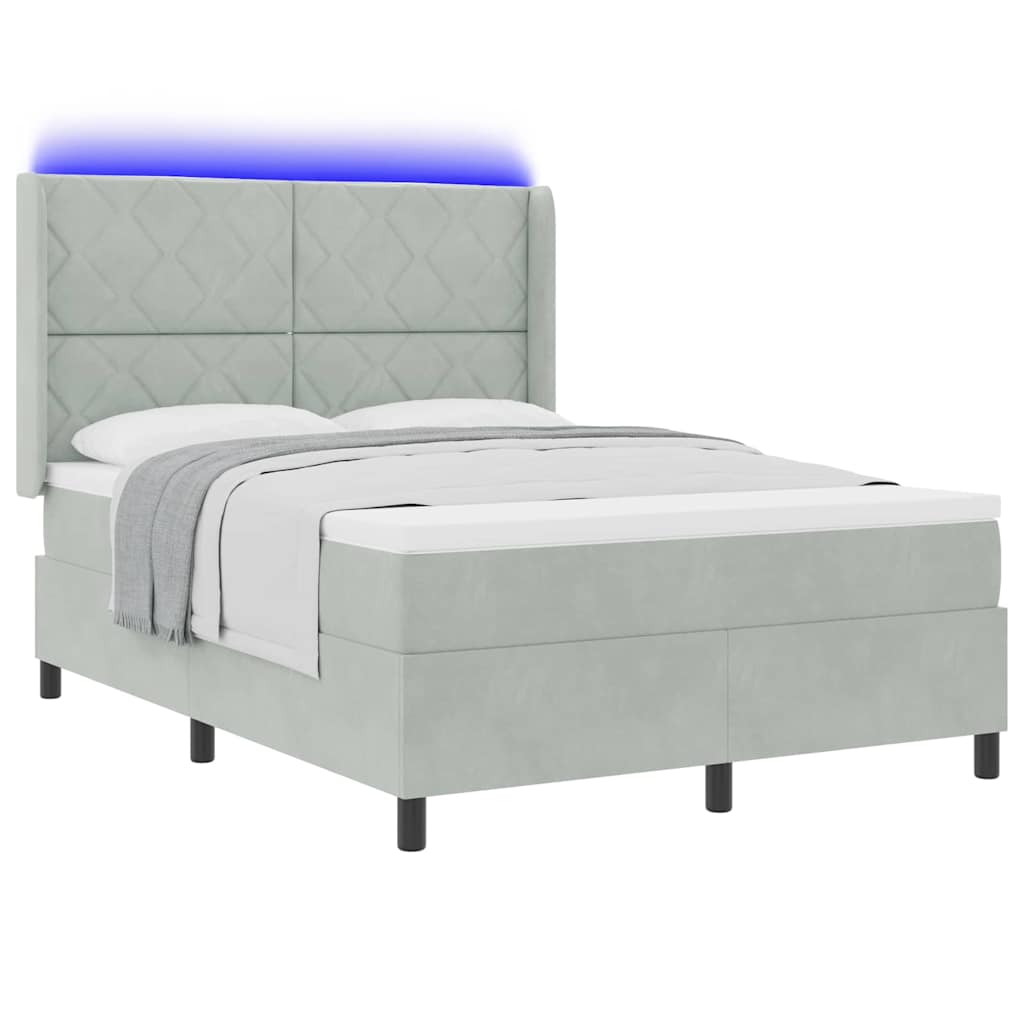 LED Boxspringbett mit Matratze Hellgrau 140 x 190 cm Samt