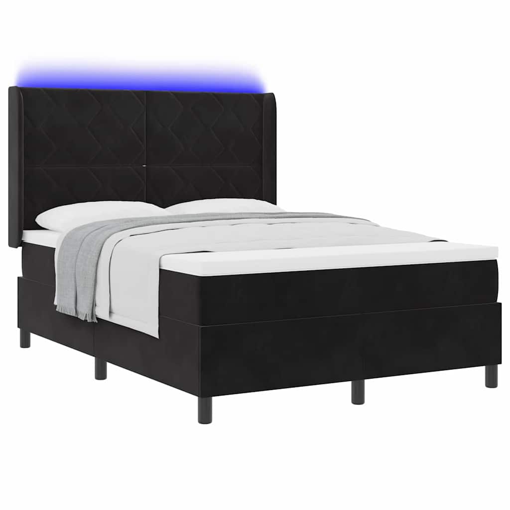 LED Boxspringbett mit Matratze Schwarz 140 x 190 cm Samt