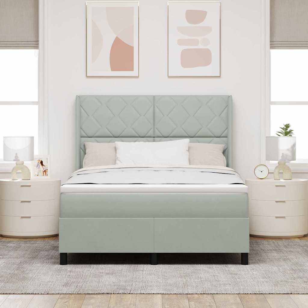 LED Boxspringbett mit Matratze Hellgrau 140 x 200 cm Samt