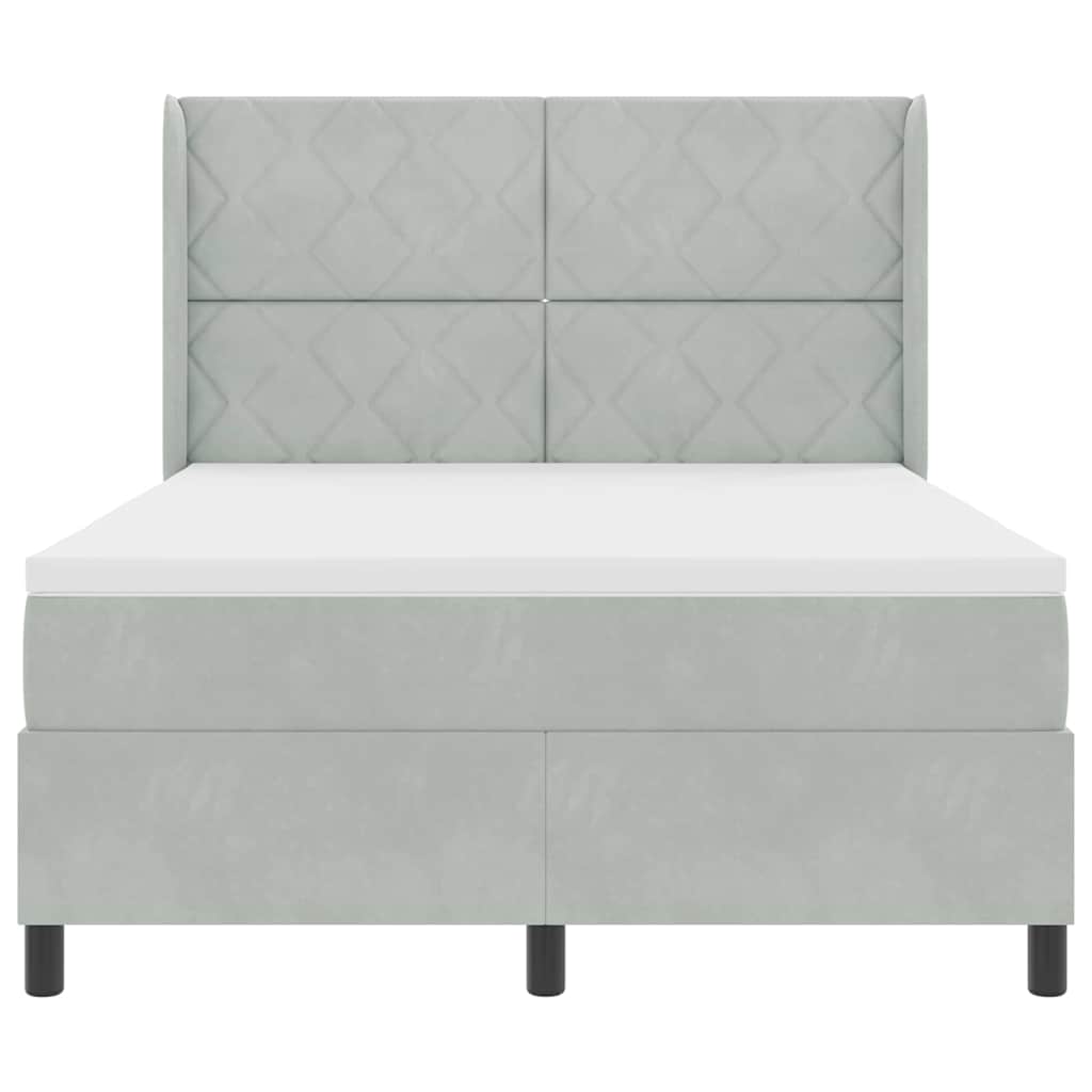 LED Boxspringbett mit Matratze Hellgrau 140 x 200 cm Samt
