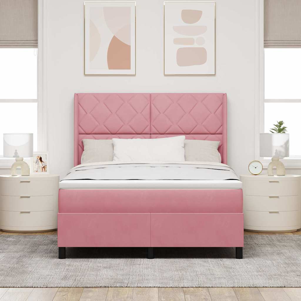 LED Boxspringbett mit Matratze Rosa 140 x 200 cm Samt
