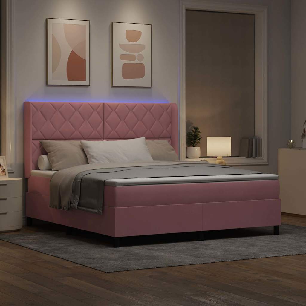 LED Boxspringbett mit Matratze Rosa 180 x 200 cm Samt