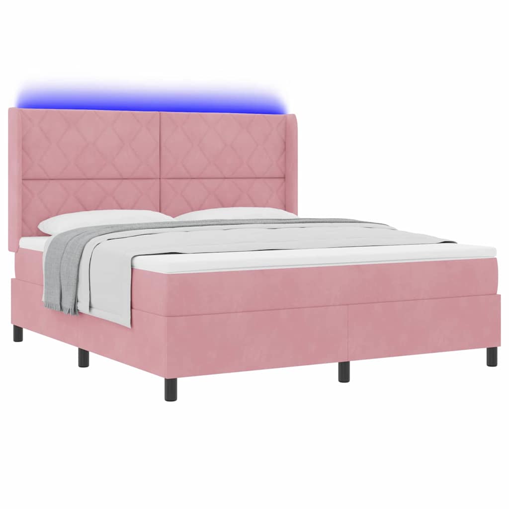 LED Boxspringbett mit Matratze Rosa 180 x 200 cm Samt