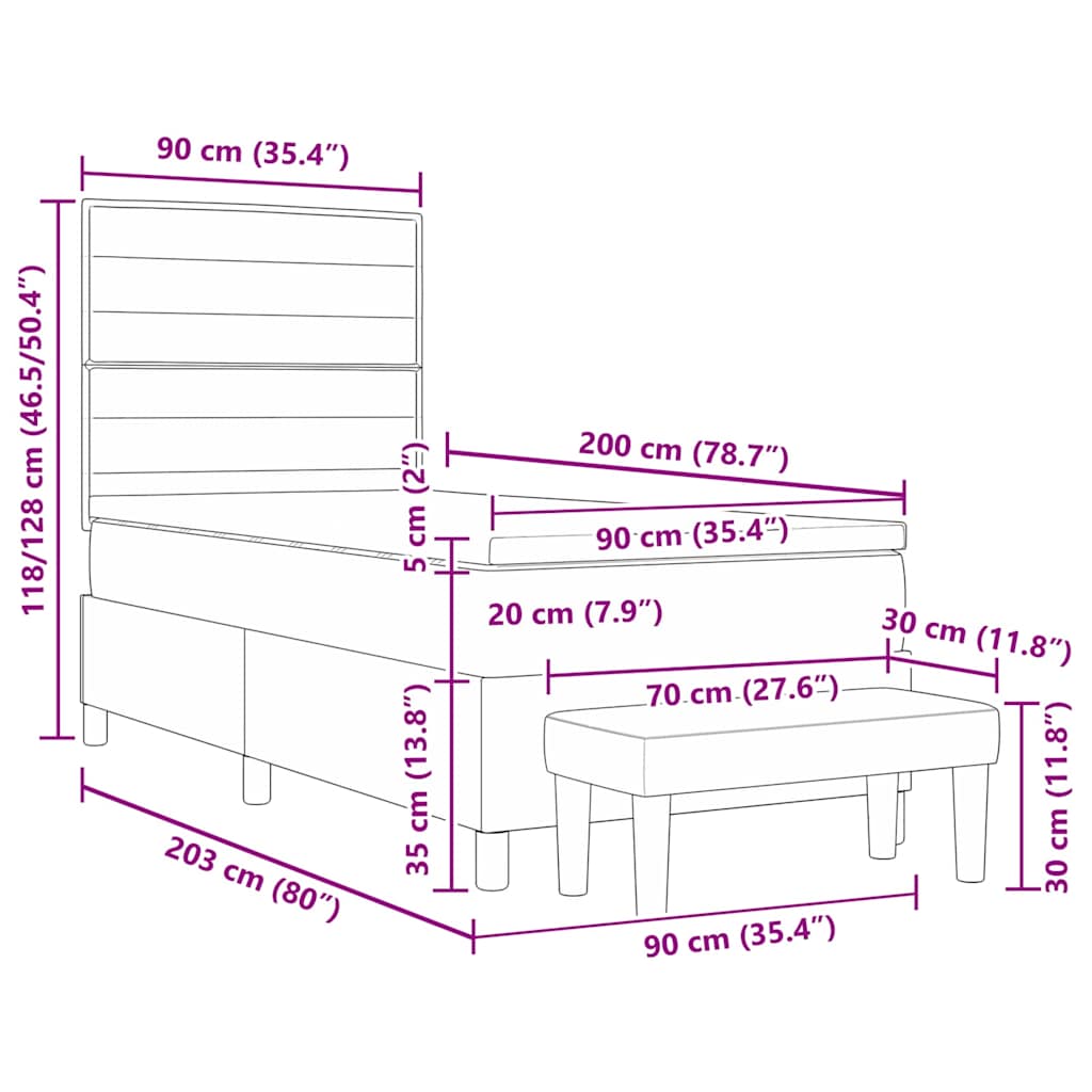 Boxspringbett mit Kissen mit Kopfteil Schwarz 90 x 200 cm Stoff