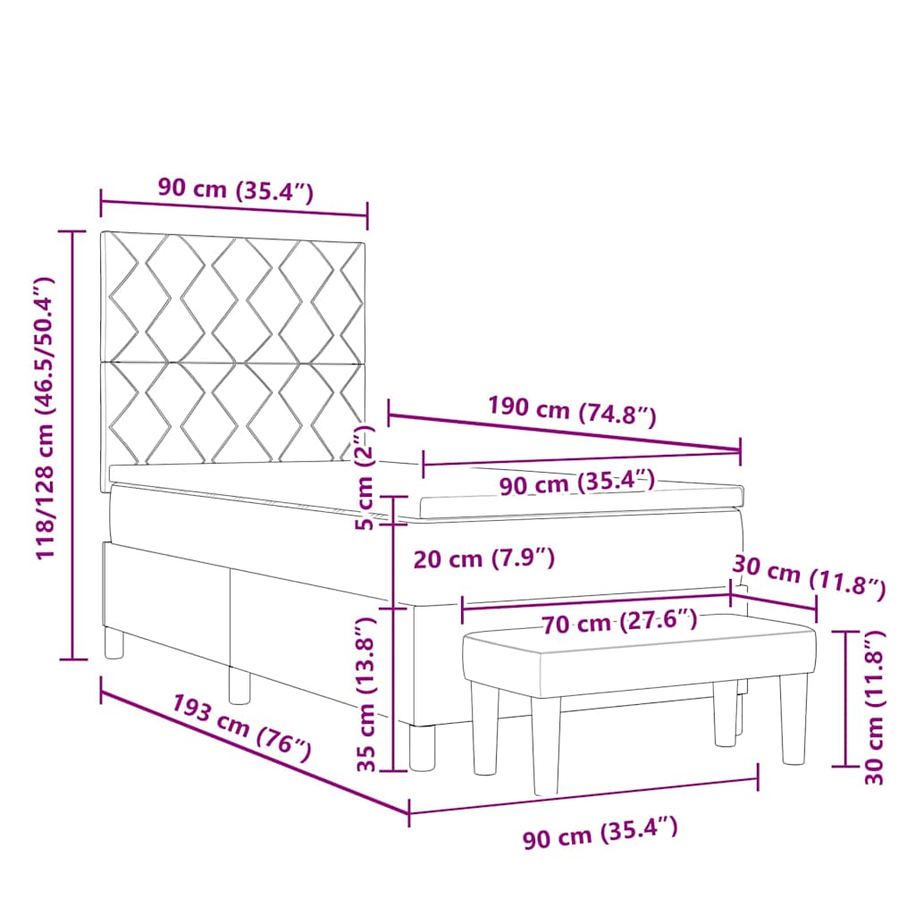 Boxspringbett mit Kopfteil Hellgrau 90 x 190 cm Stoff