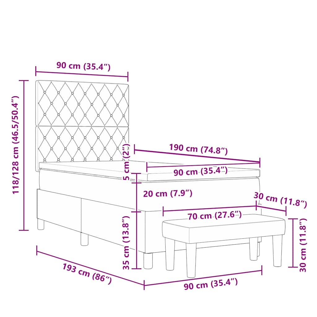 Boxspringbett mit Kopfteil Dunkelgrau 190 x 90 cm Samt