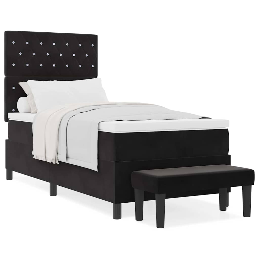 Boxspringbett mit Matratze Schwarz 90 x 200 cm Samt