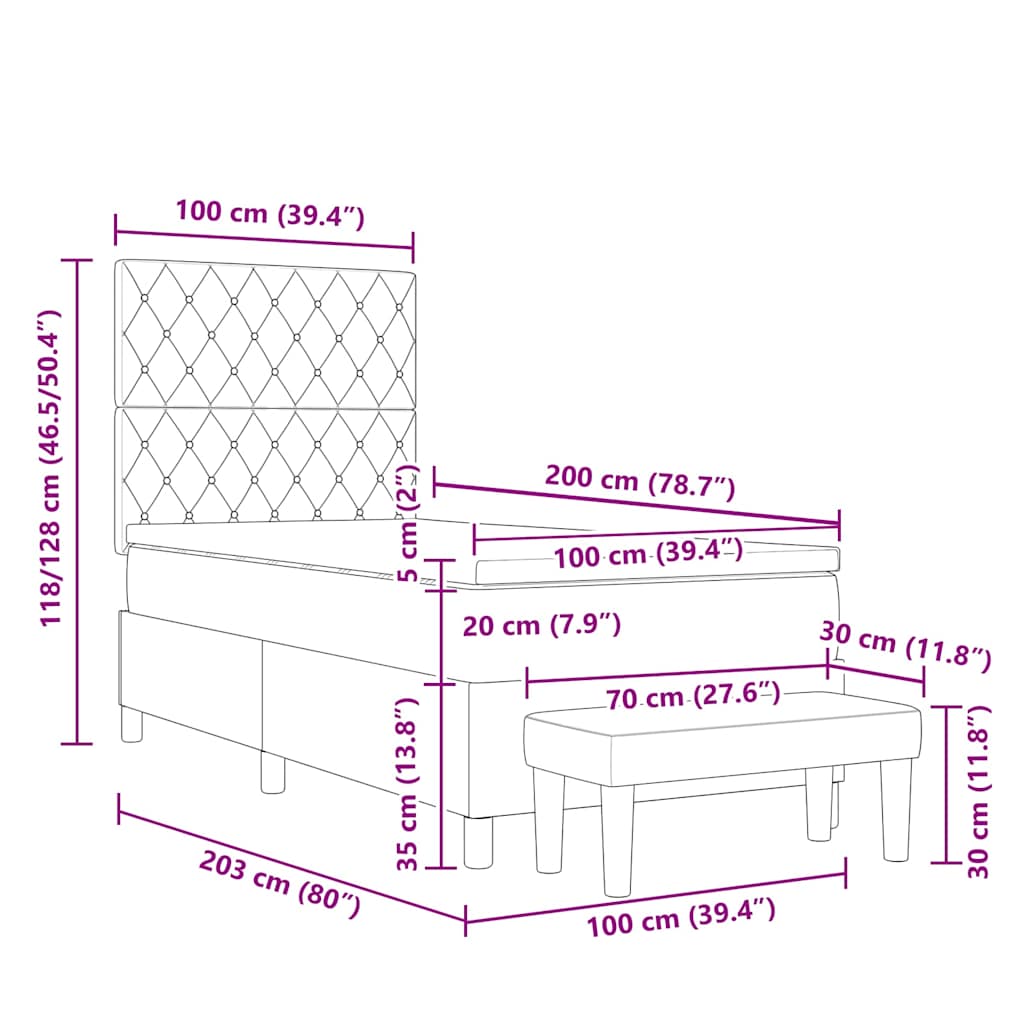 Boxspringbett mit Kopfteil Dunkelgrau 200 x 100 cm Samt