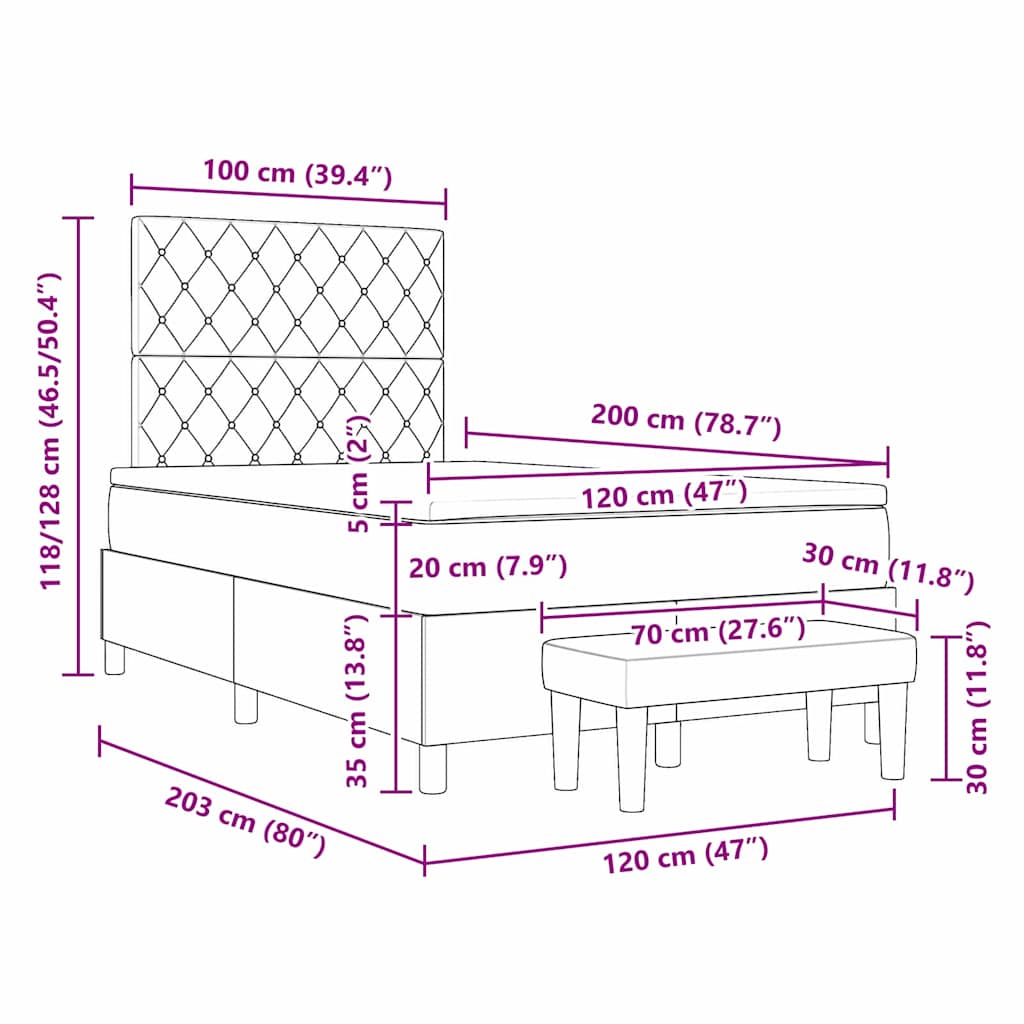 Boxspringbett mit Kopfteil Dunkelgrau 200 x 120 cm Samt