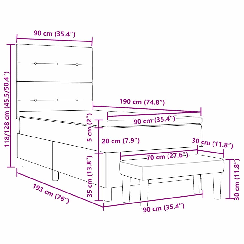 Boxspringbett mit Kopfteil Hellgrau 190 x 90 cm Samt