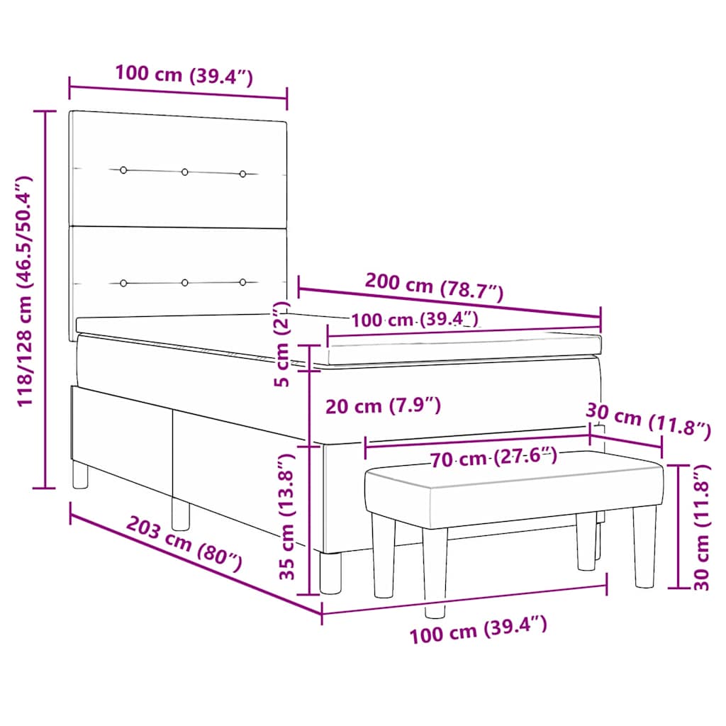 Boxspringbett mit Kopfteil Dunkelgrau 200 x 100 cm Samt